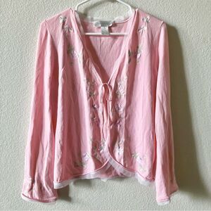 Vintage Pink Embroidered Floral Y2K Lace Dainty Coquette Pastel Cute Cardigan S